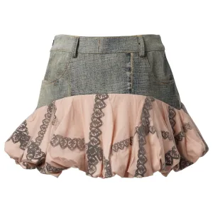 PEACH TWO-TONE DENIM SKIRT / GREY/BLACK/NUDE