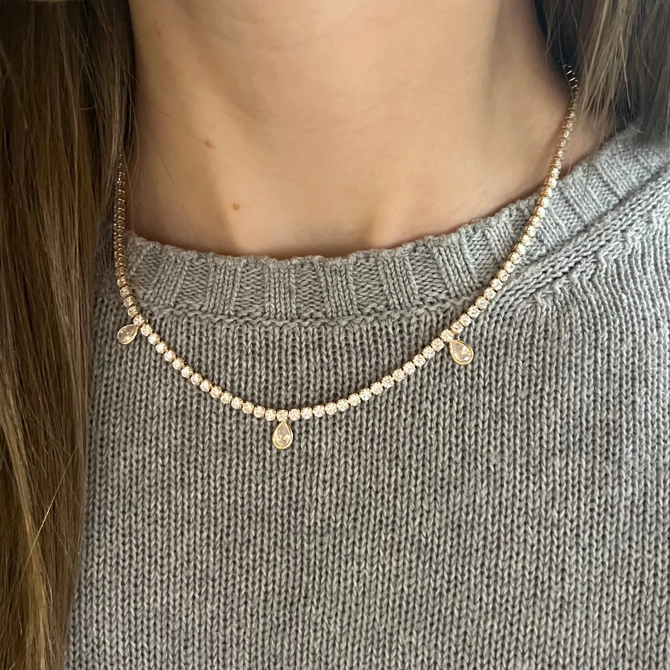 Pear Drop Tennis Necklace