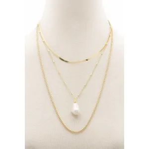 Pearl Herringbone Link Layered Necklace