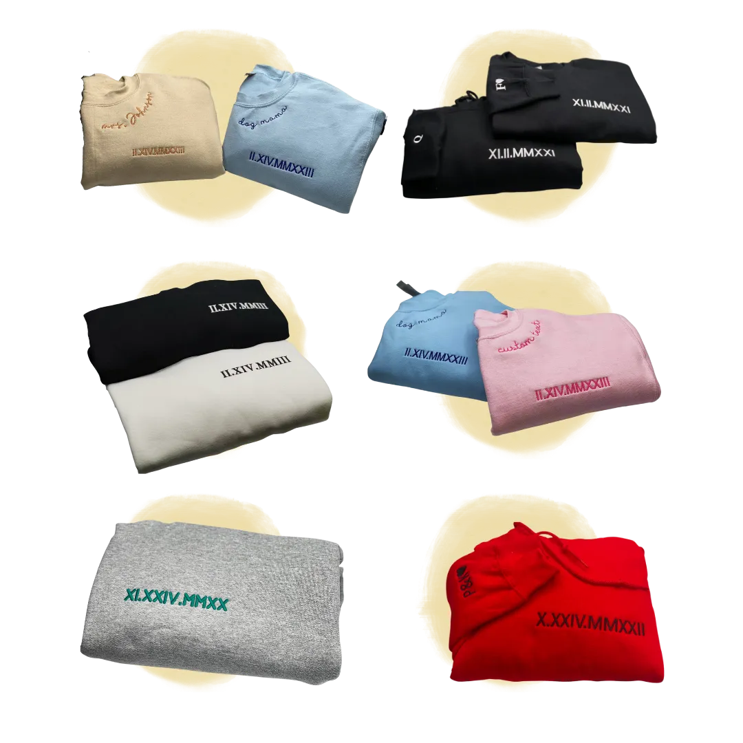 Personalized Anniversary Gifts for Couples, Custom Embroidered Sweatshirt/Hoodie Matching Wedding 1 - 50 Year for Him Her