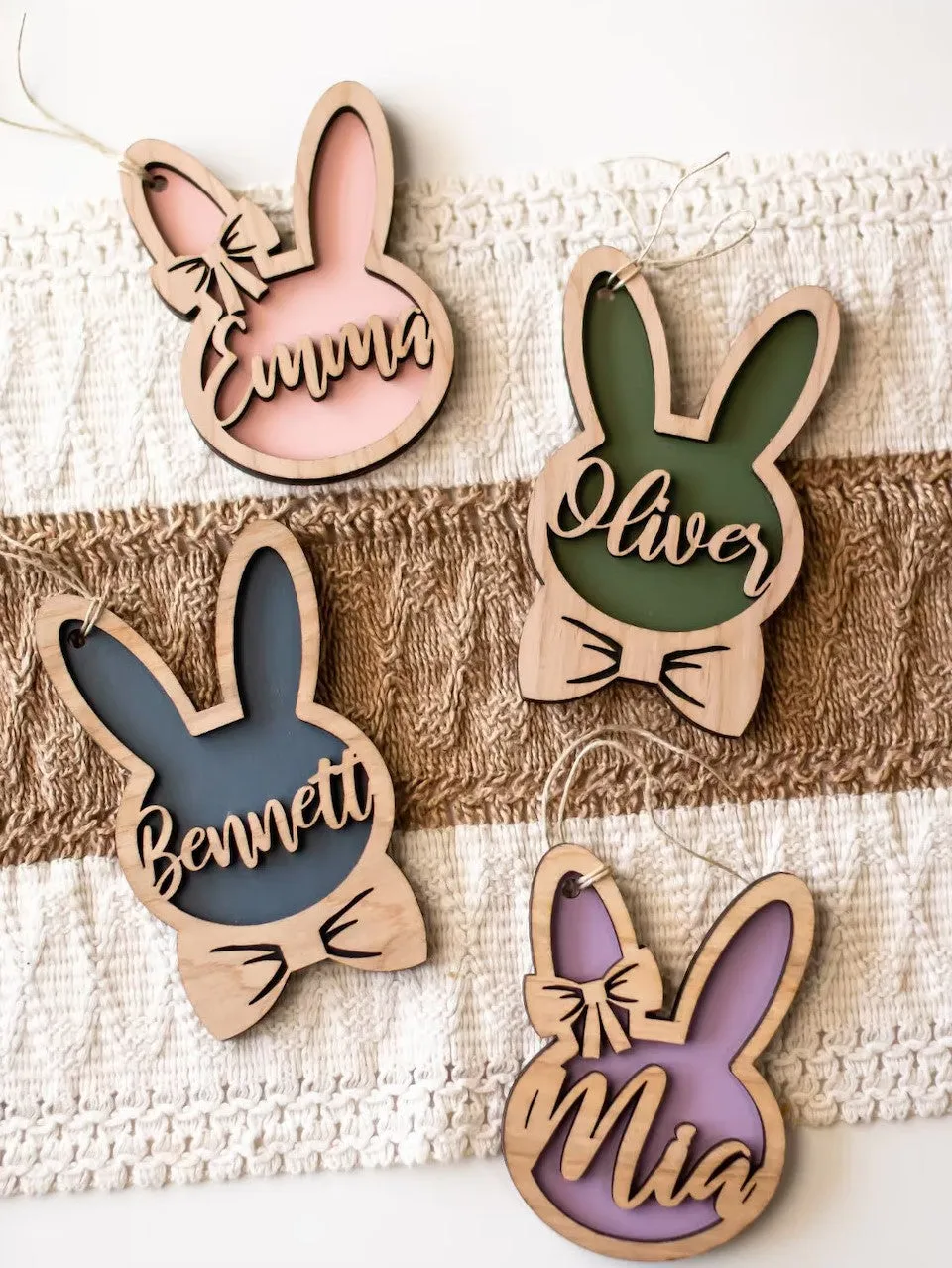 Personalized Easter Bunny Rabbit Ornaments, Wooden Easter Gifts Idea for Kids ET01