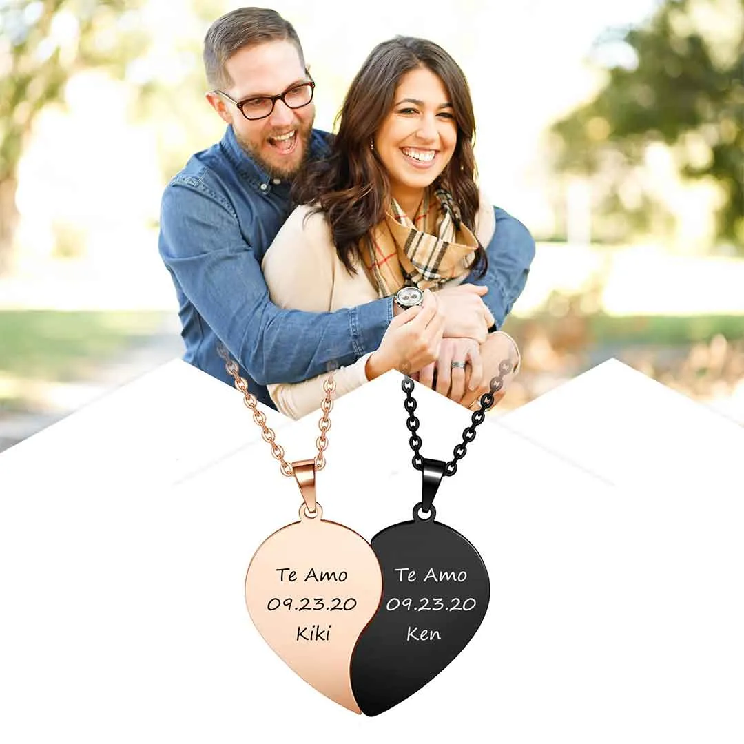 Personalized Matching Heart Puzzle Necklaces | Jovivi