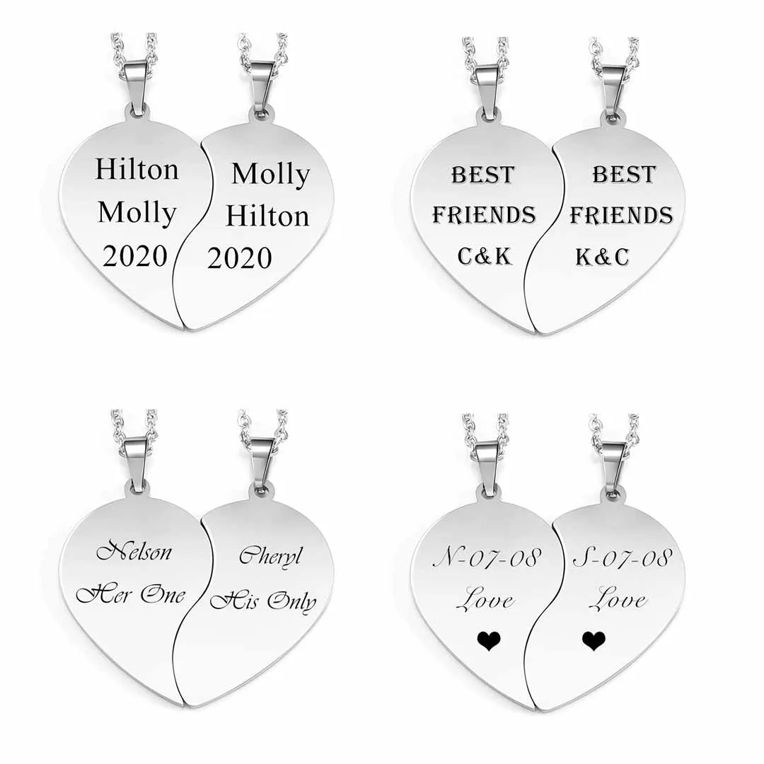 Personalized Matching Heart Puzzle Necklaces | Jovivi