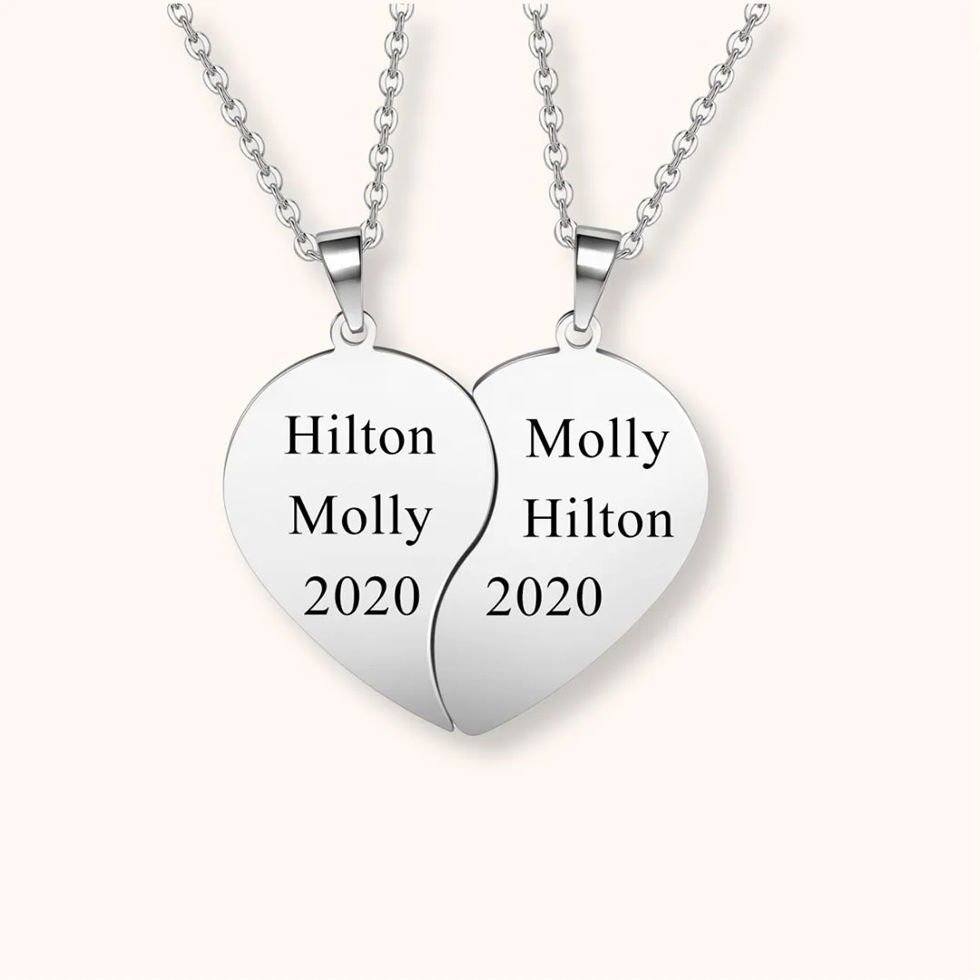 Personalized Matching Heart Puzzle Necklaces | Jovivi