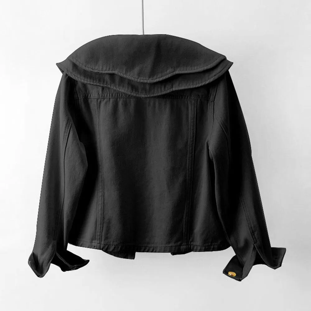 Peter Pan Collar Solid Short Denim Shirt