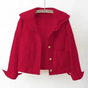 Peter Pan Collar Solid Short Denim Shirt