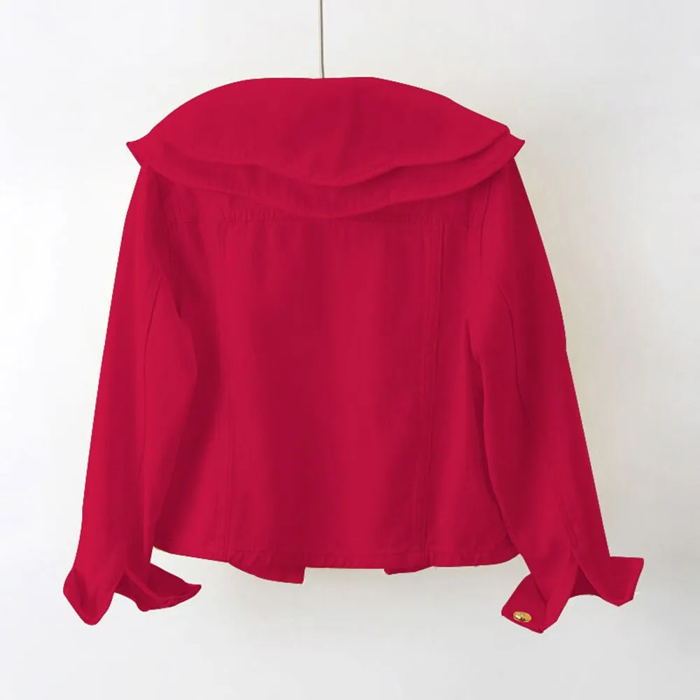 Peter Pan Collar Solid Short Denim Shirt