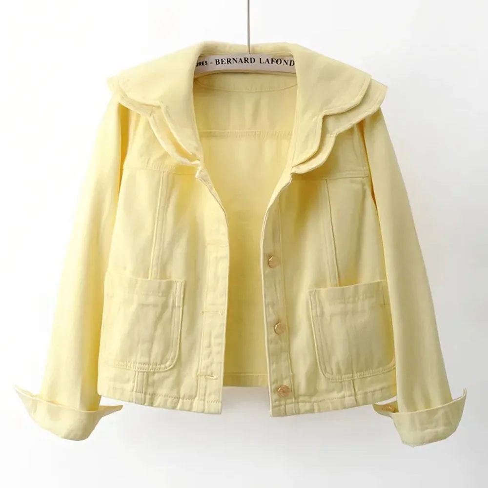 Peter Pan Collar Solid Short Denim Shirt