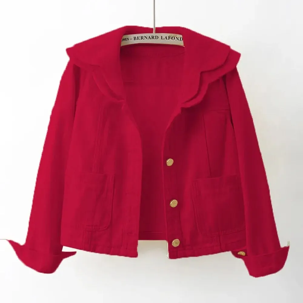 Peter Pan Collar Solid Short Denim Shirt