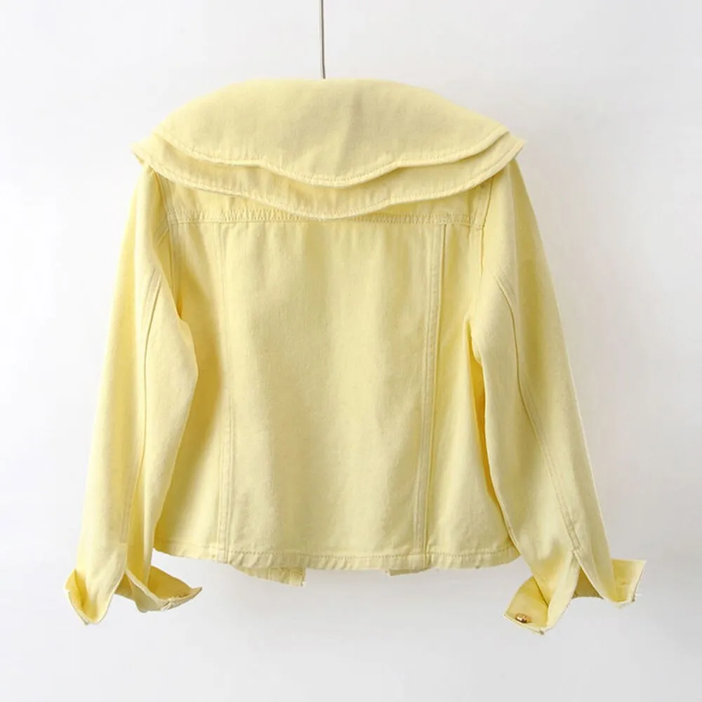 Peter Pan Collar Solid Short Denim Shirt