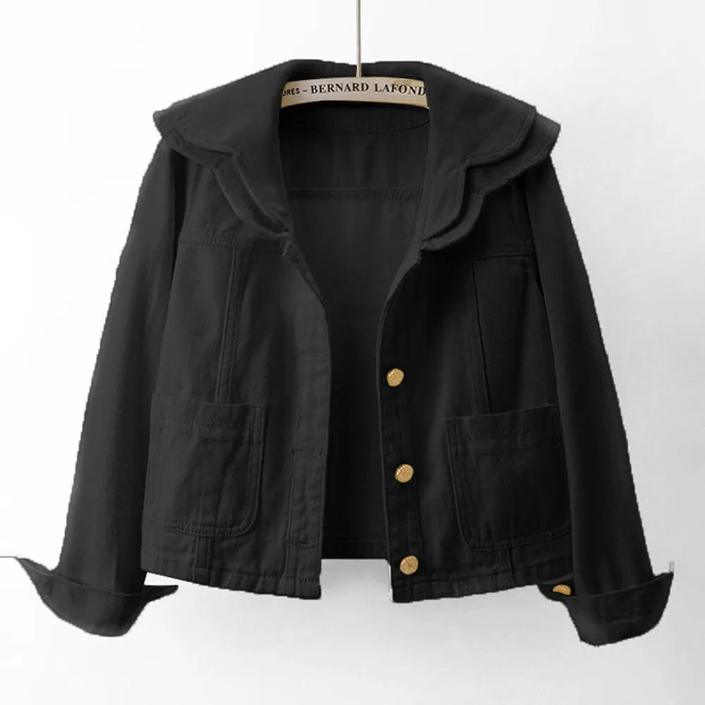 Peter Pan Collar Solid Short Denim Shirt
