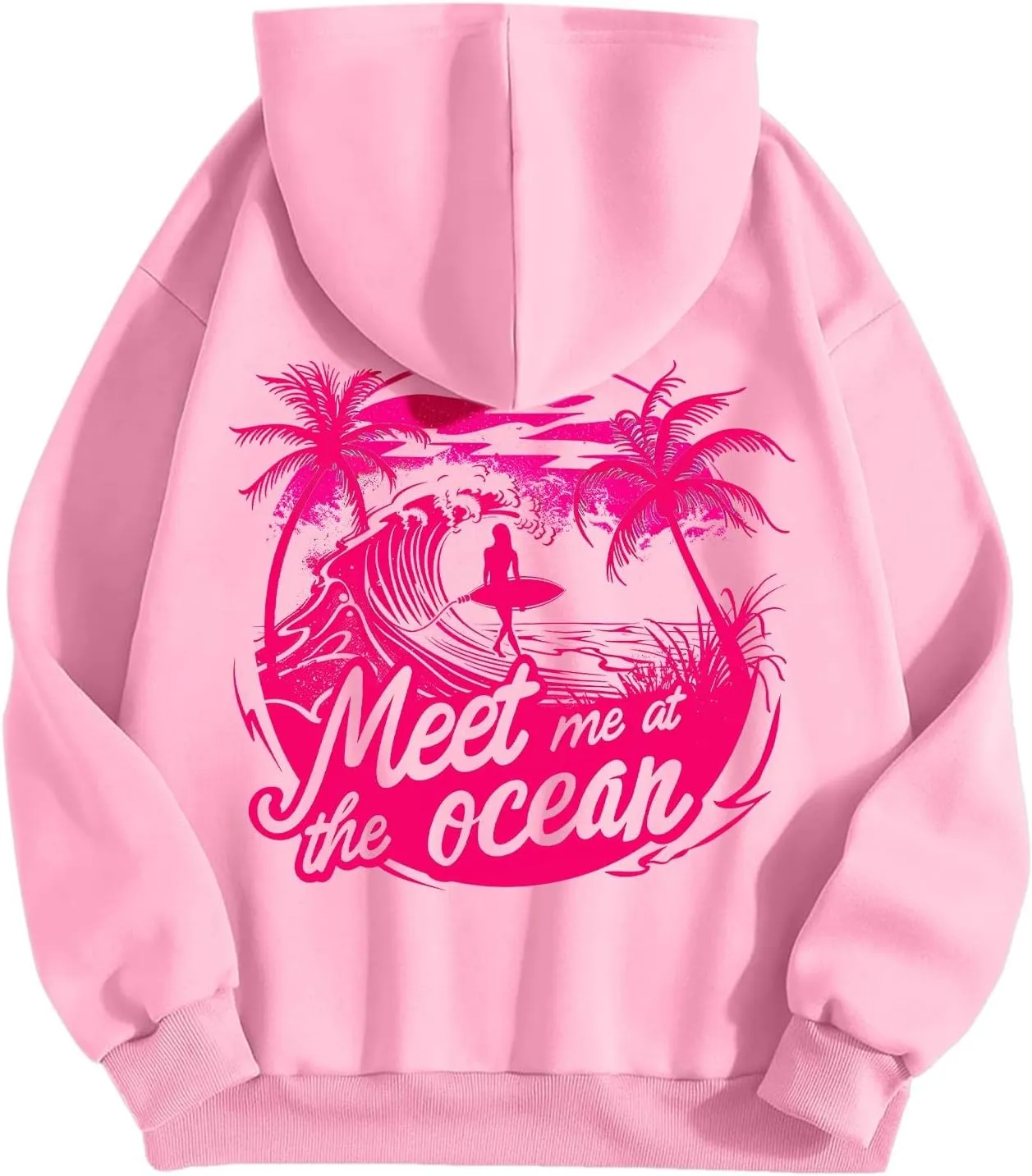 Pink Cute Hoodies For Teen Girls Oversized Cute Preppy Sweatshirt Pink Graphic Long Sleeve Drawstring Pullover Tops
