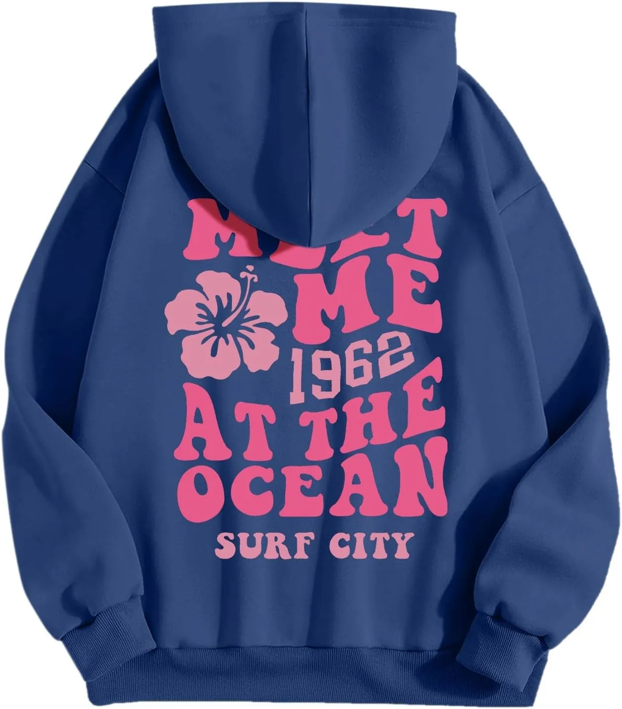 Pink Cute Hoodies For Teen Girls Oversized Cute Preppy Sweatshirt Pink Graphic Long Sleeve Drawstring Pullover Tops