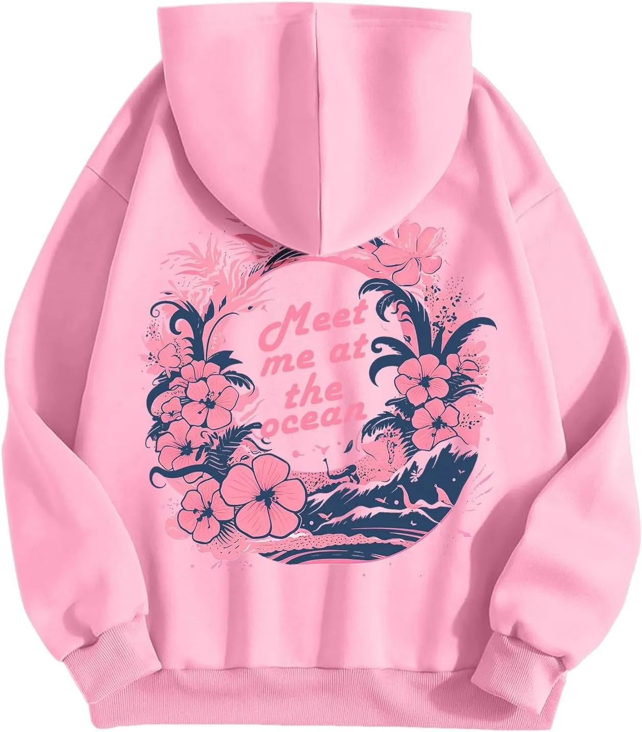 Pink Cute Hoodies For Teen Girls Oversized Cute Preppy Sweatshirt Pink Graphic Long Sleeve Drawstring Pullover Tops