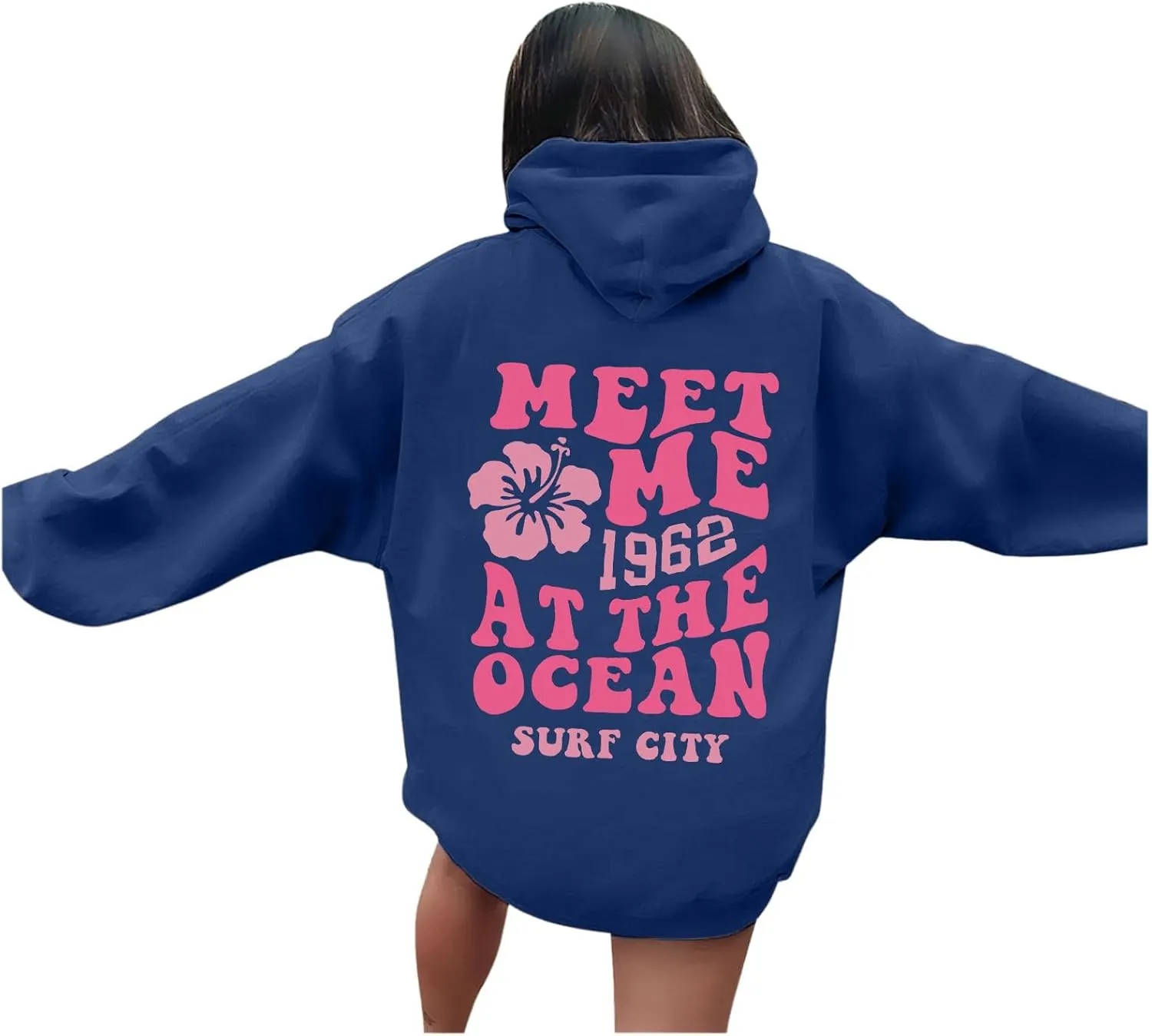 Pink Cute Hoodies For Teen Girls Oversized Cute Preppy Sweatshirt Pink Graphic Long Sleeve Drawstring Pullover Tops