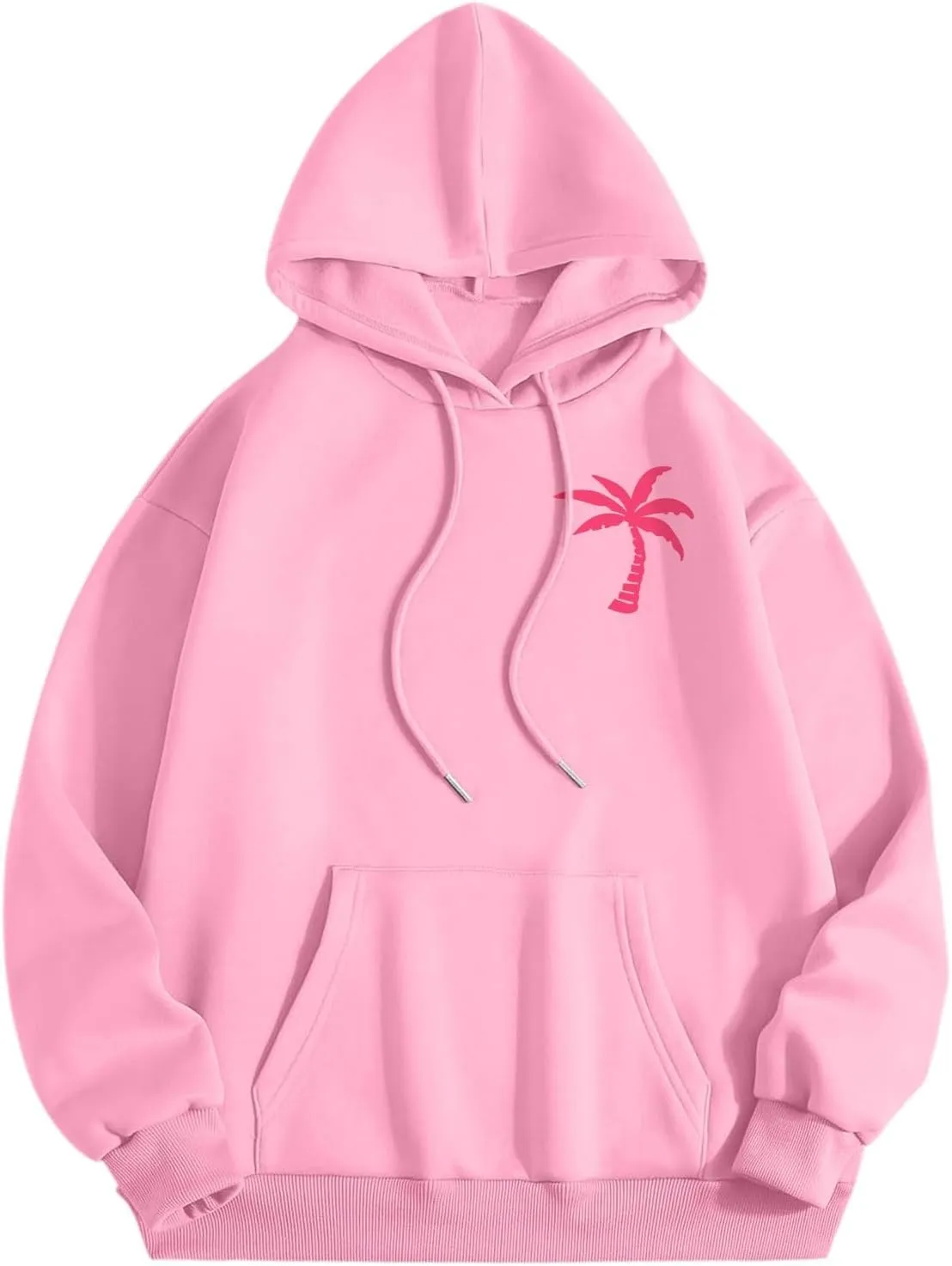 Pink Cute Hoodies For Teen Girls Oversized Cute Preppy Sweatshirt Pink Graphic Long Sleeve Drawstring Pullover Tops