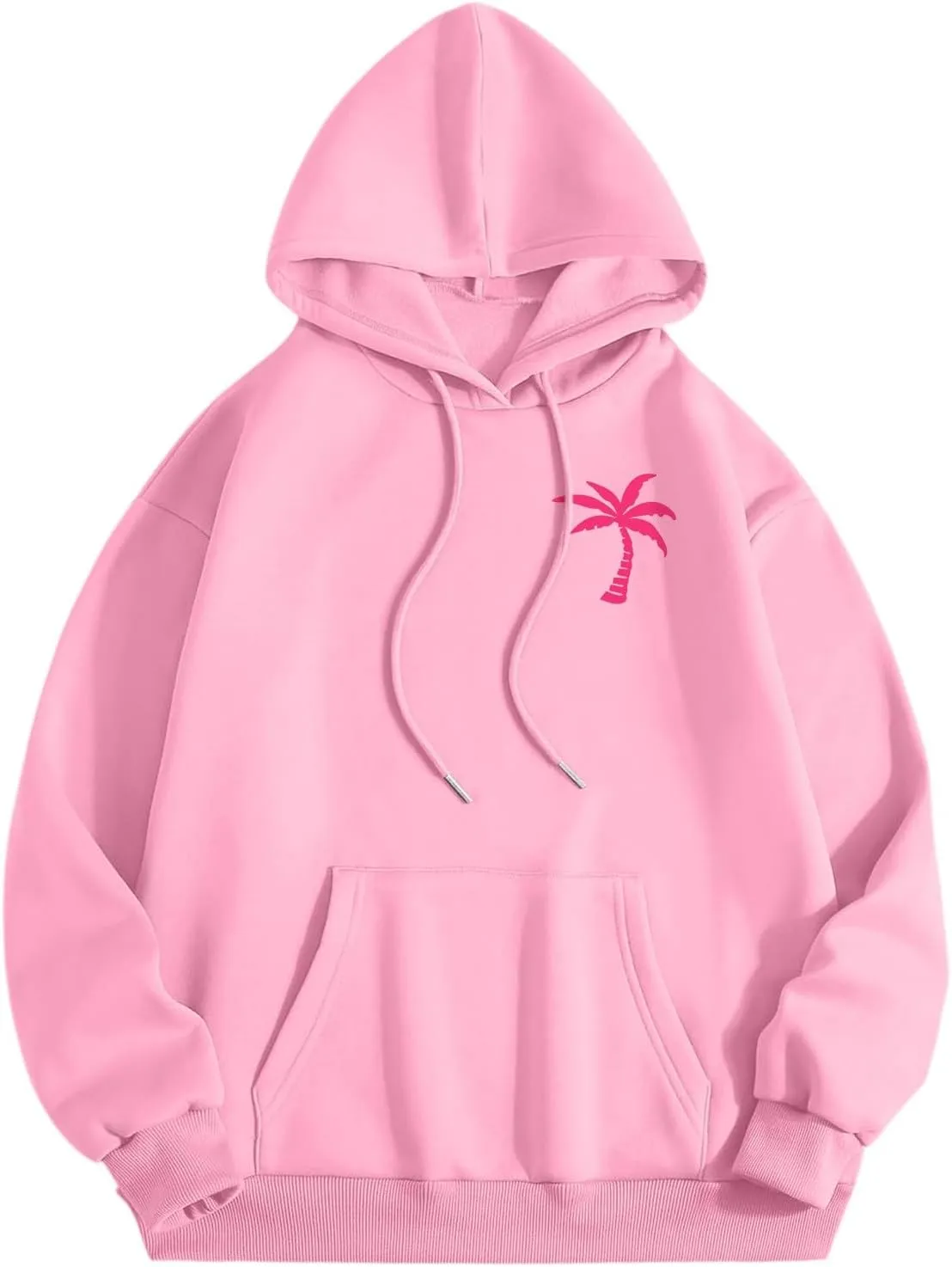 Pink Cute Hoodies For Teen Girls Oversized Cute Preppy Sweatshirt Pink Graphic Long Sleeve Drawstring Pullover Tops