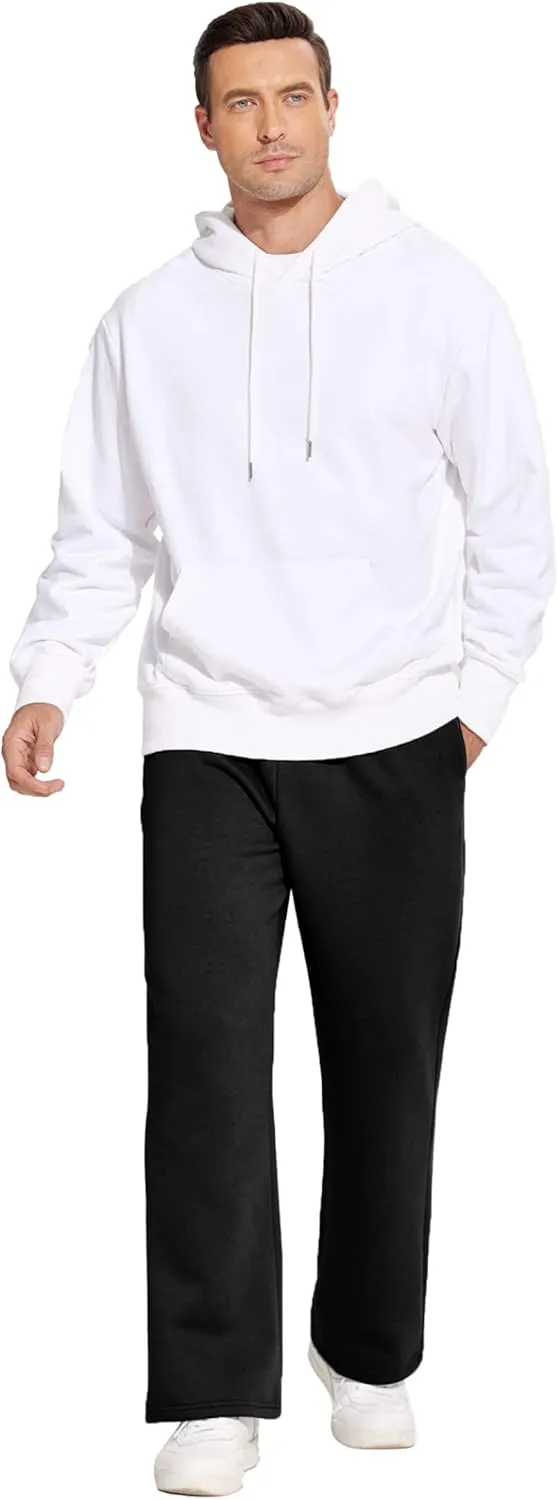 PINSPARK Men's Sweatpants Open Bottom Flared Sweatpants Elastic Waist Fleece Cotton Pants Baggy Warm Sweat Pants with Pockets