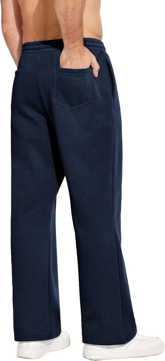 PINSPARK Men's Sweatpants Open Bottom Flared Sweatpants Elastic Waist Fleece Cotton Pants Baggy Warm Sweat Pants with Pockets
