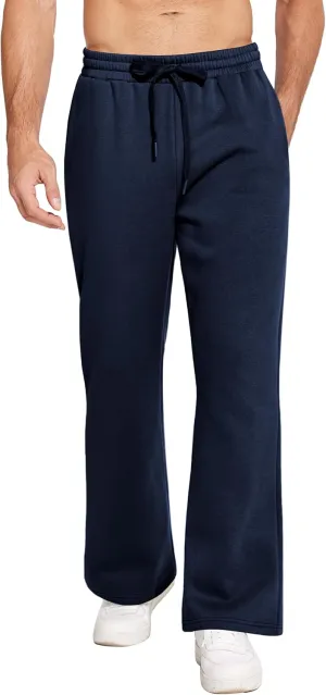 PINSPARK Men's Sweatpants Open Bottom Flared Sweatpants Elastic Waist Fleece Cotton Pants Baggy Warm Sweat Pants with Pockets