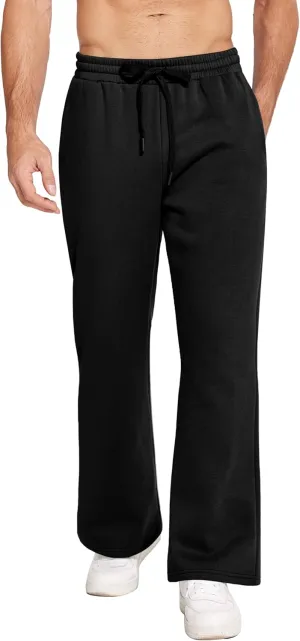 PINSPARK Men's Sweatpants Open Bottom Flared Sweatpants Elastic Waist Fleece Cotton Pants Baggy Warm Sweat Pants with Pockets