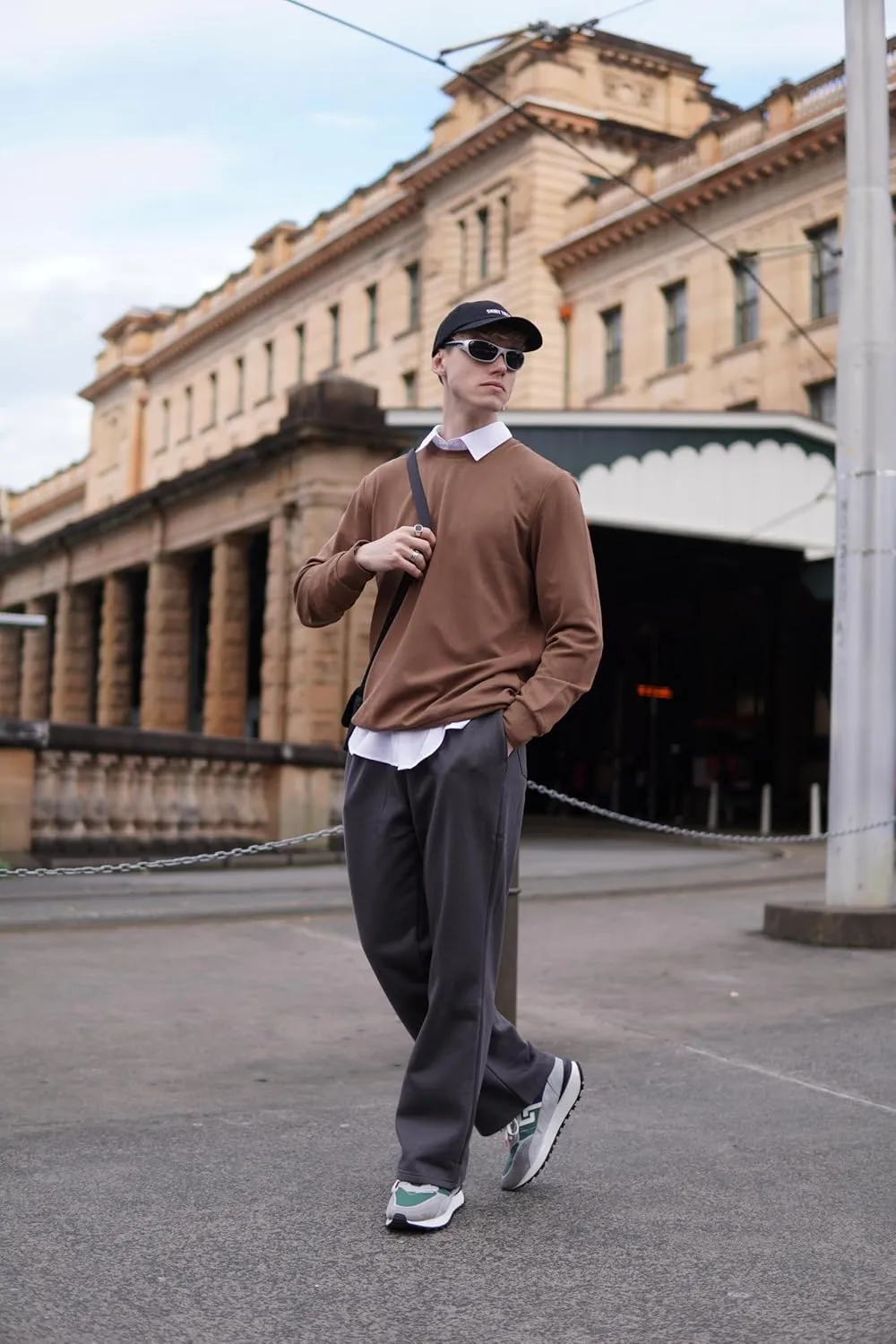 PINSPARK Men's Sweatpants Open Bottom Flared Sweatpants Elastic Waist Fleece Cotton Pants Baggy Warm Sweat Pants with Pockets