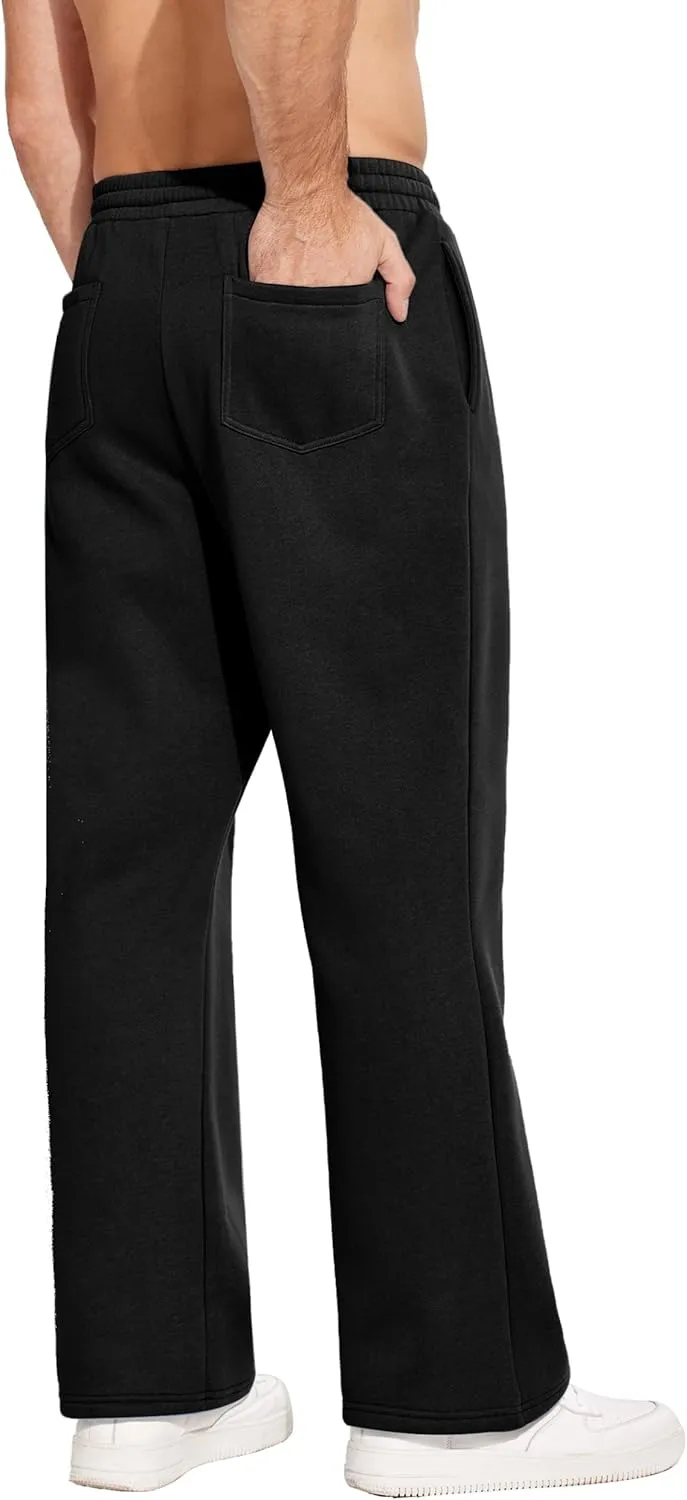 PINSPARK Men's Sweatpants Open Bottom Flared Sweatpants Elastic Waist Fleece Cotton Pants Baggy Warm Sweat Pants with Pockets