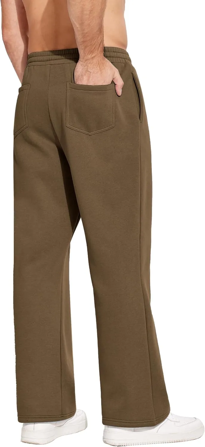 PINSPARK Men's Sweatpants Open Bottom Flared Sweatpants Elastic Waist Fleece Cotton Pants Baggy Warm Sweat Pants with Pockets