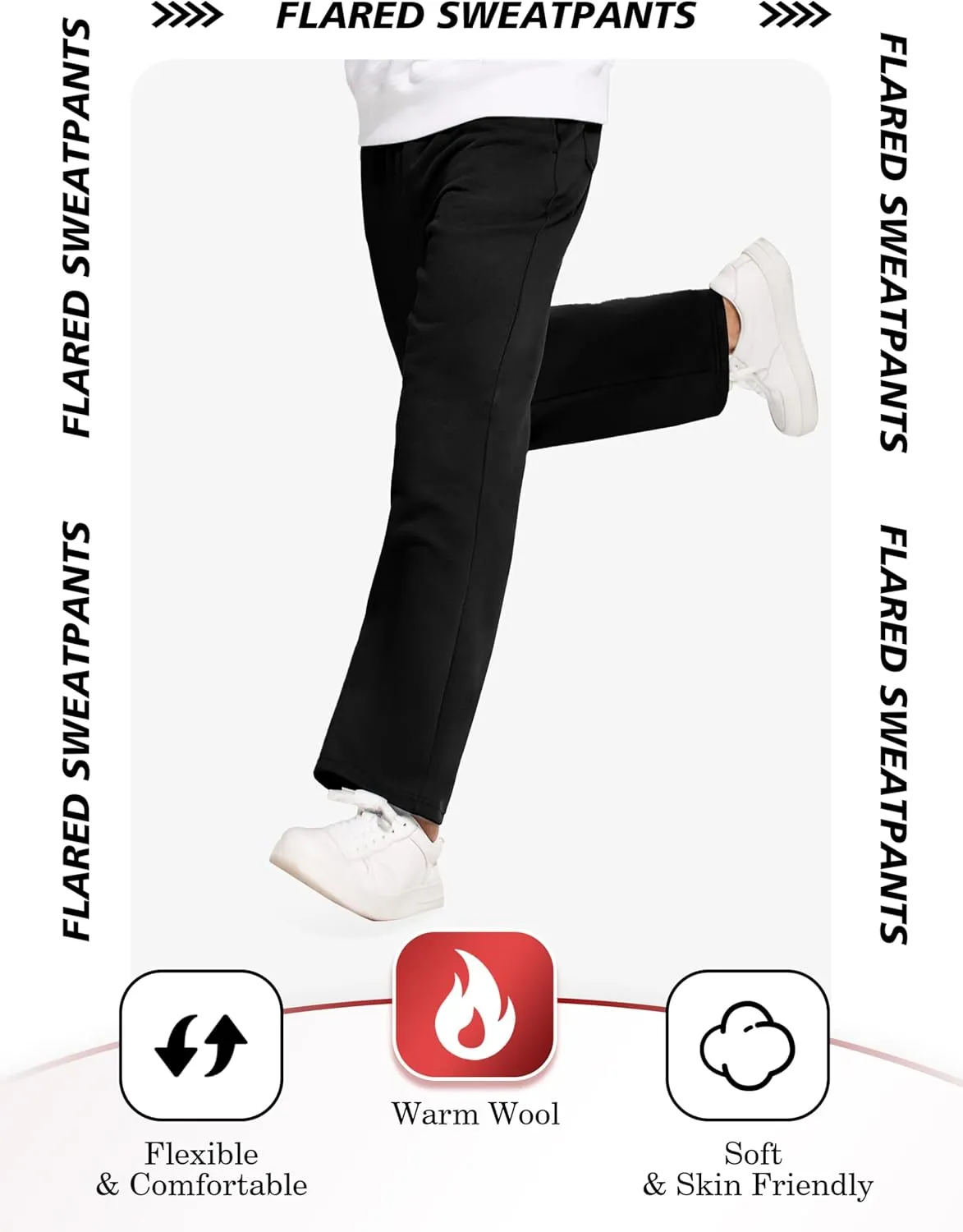 PINSPARK Men's Sweatpants Open Bottom Flared Sweatpants Elastic Waist Fleece Cotton Pants Baggy Warm Sweat Pants with Pockets