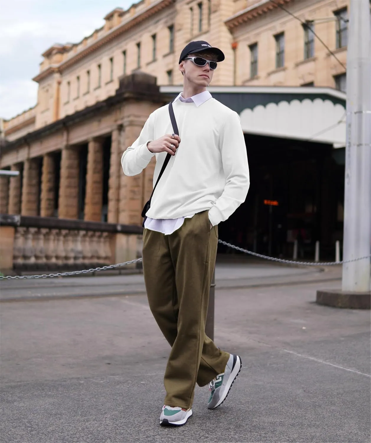 PINSPARK Men's Sweatpants Open Bottom Flared Sweatpants Elastic Waist Fleece Cotton Pants Baggy Warm Sweat Pants with Pockets