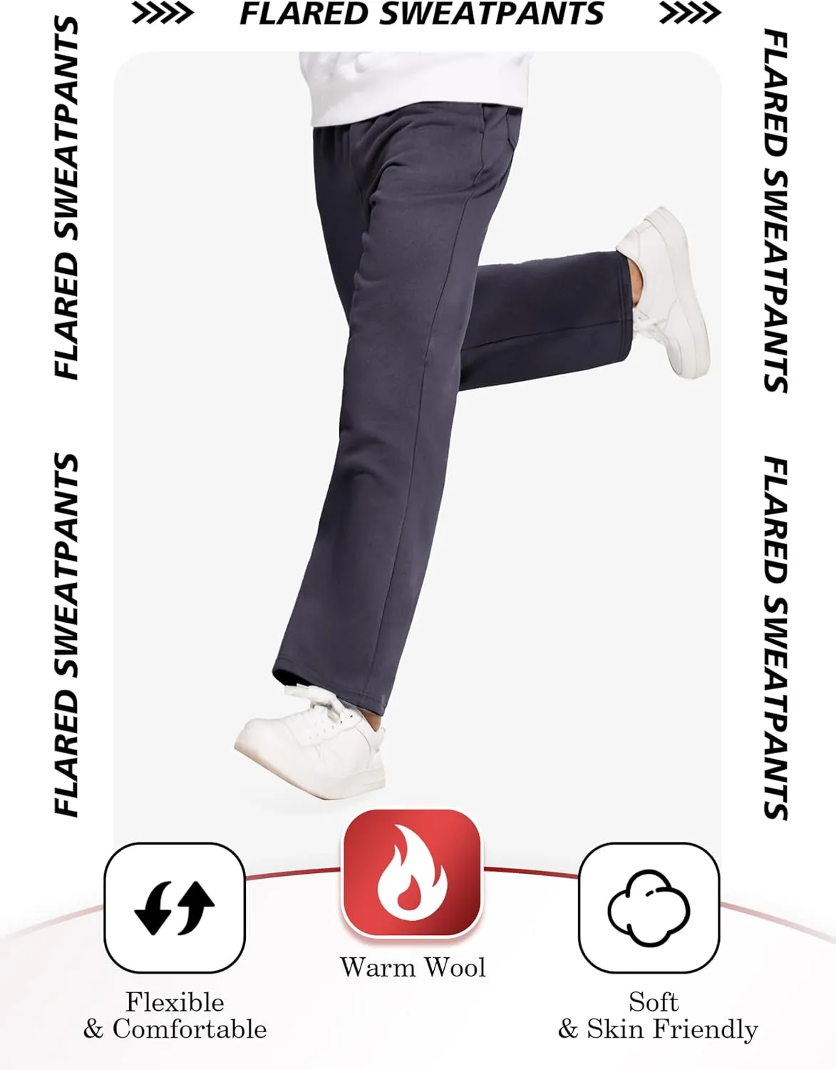 PINSPARK Men's Sweatpants Open Bottom Flared Sweatpants Elastic Waist Fleece Cotton Pants Baggy Warm Sweat Pants with Pockets