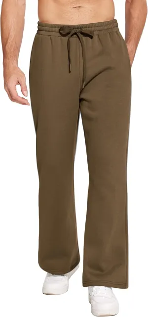 PINSPARK Men's Sweatpants Open Bottom Flared Sweatpants Elastic Waist Fleece Cotton Pants Baggy Warm Sweat Pants with Pockets