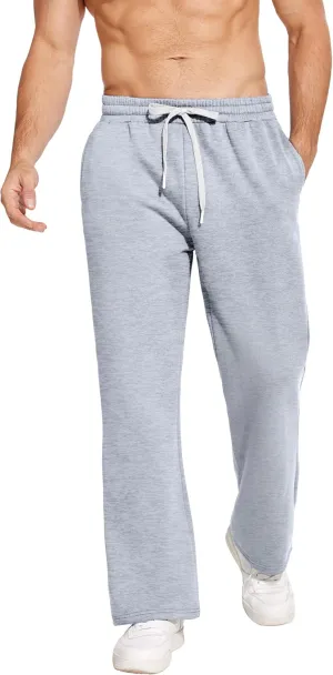 PINSPARK Men's Sweatpants Open Bottom Flared Sweatpants Elastic Waist Fleece Cotton Pants Baggy Warm Sweat Pants with Pockets