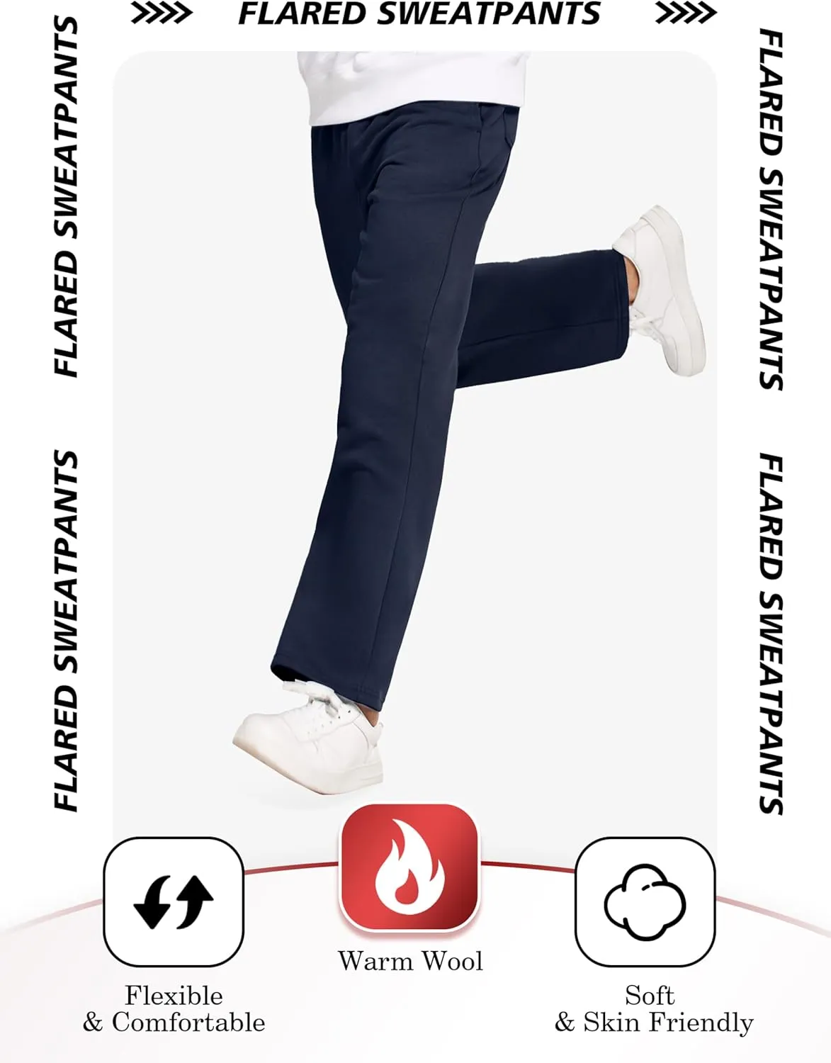 PINSPARK Men's Sweatpants Open Bottom Flared Sweatpants Elastic Waist Fleece Cotton Pants Baggy Warm Sweat Pants with Pockets