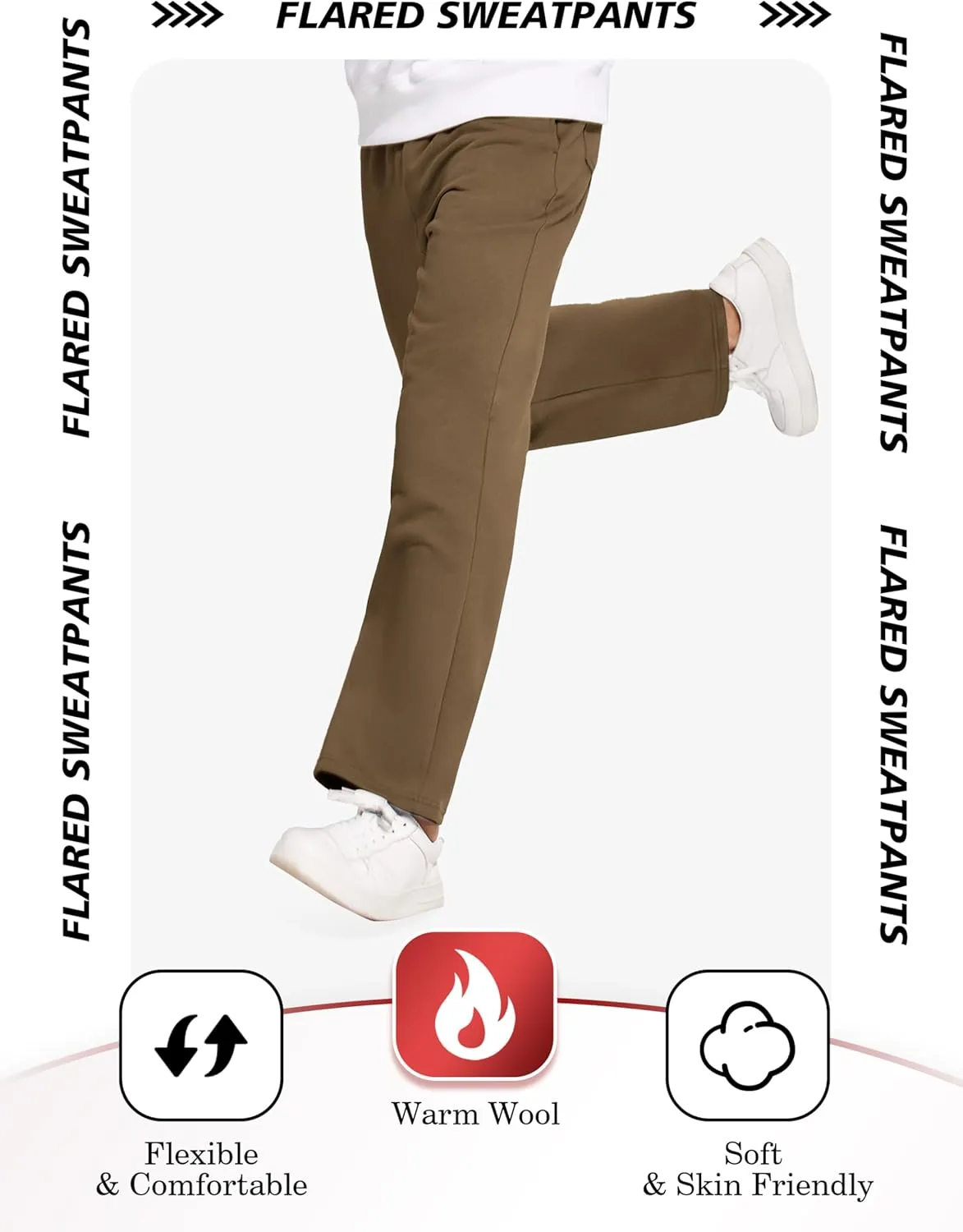 PINSPARK Men's Sweatpants Open Bottom Flared Sweatpants Elastic Waist Fleece Cotton Pants Baggy Warm Sweat Pants with Pockets