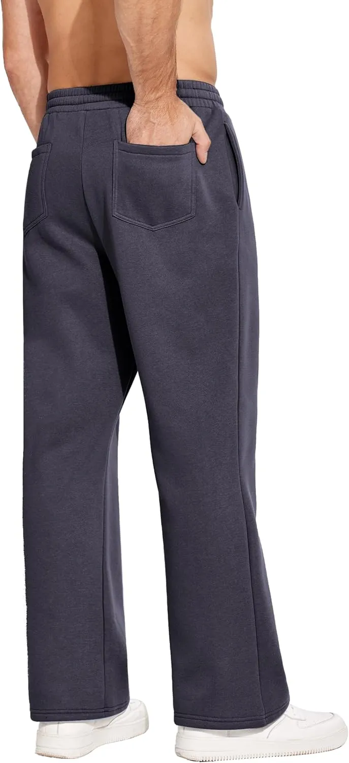 PINSPARK Men's Sweatpants Open Bottom Flared Sweatpants Elastic Waist Fleece Cotton Pants Baggy Warm Sweat Pants with Pockets