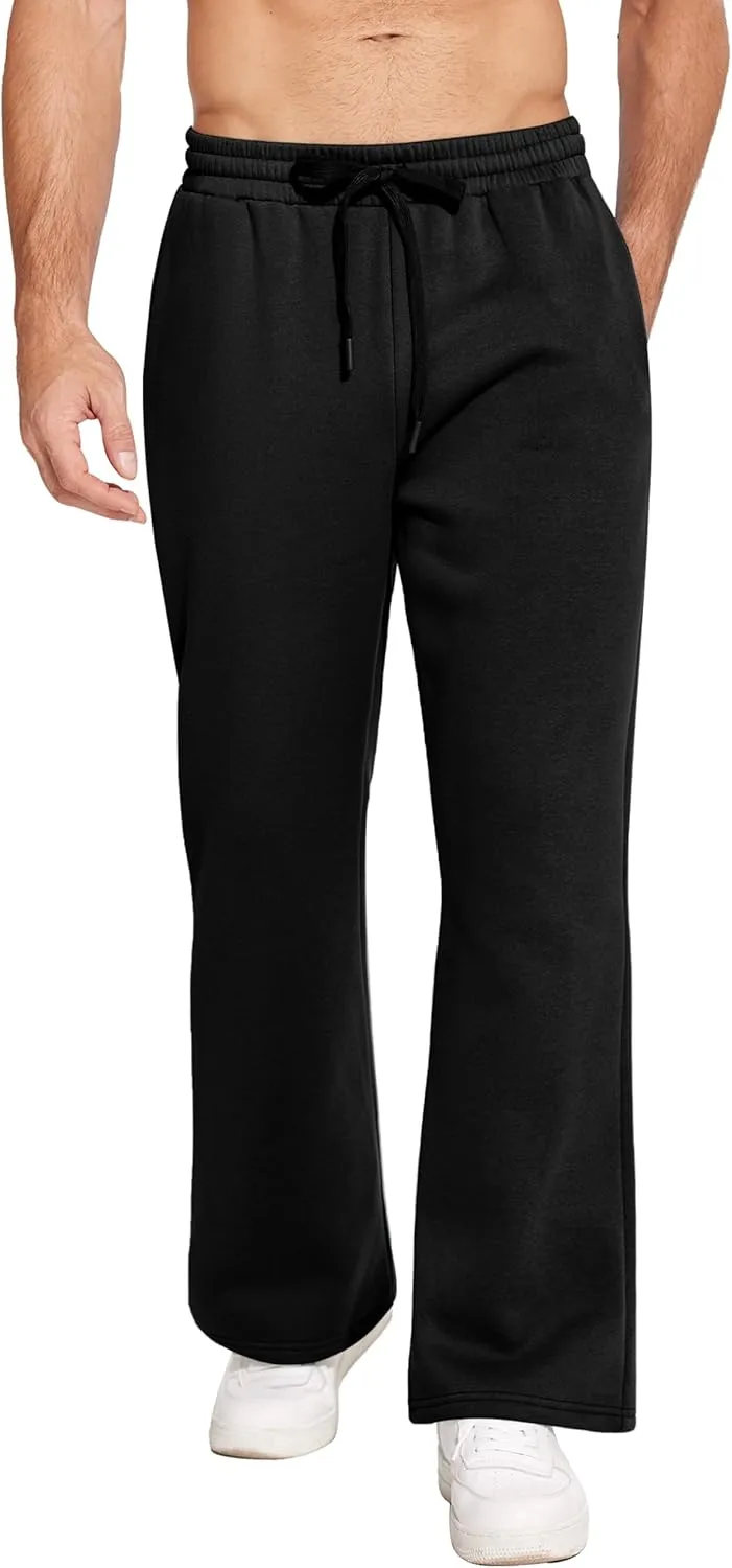 PINSPARK Men's Sweatpants Open Bottom Flared Sweatpants Elastic Waist Fleece Cotton Pants Baggy Warm Sweat Pants with Pockets