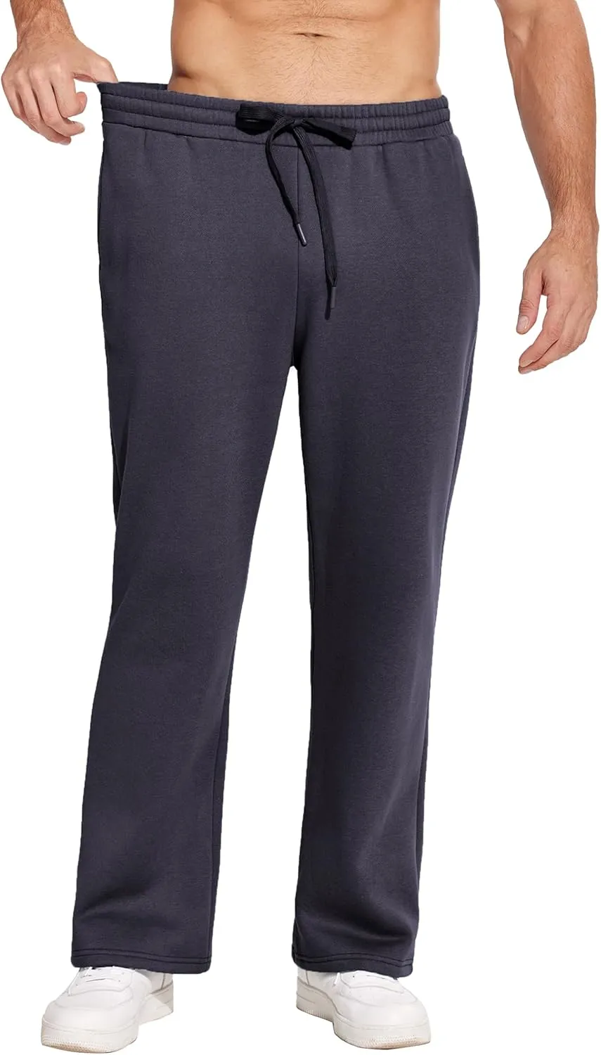 PINSPARK Men's Sweatpants Open Bottom Flared Sweatpants Elastic Waist Fleece Cotton Pants Baggy Warm Sweat Pants with Pockets