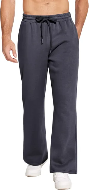 PINSPARK Men's Sweatpants Open Bottom Flared Sweatpants Elastic Waist Fleece Cotton Pants Baggy Warm Sweat Pants with Pockets
