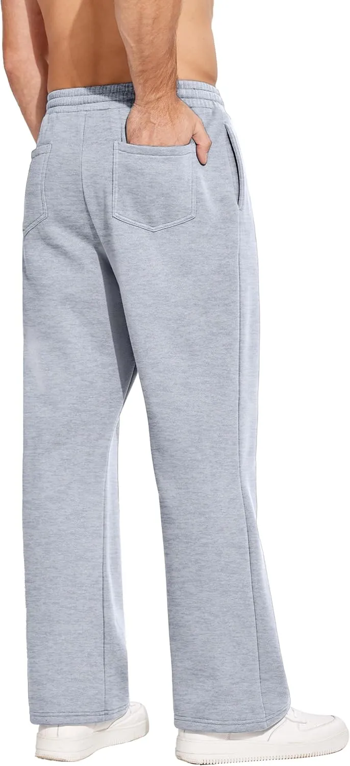 PINSPARK Men's Sweatpants Open Bottom Flared Sweatpants Elastic Waist Fleece Cotton Pants Baggy Warm Sweat Pants with Pockets