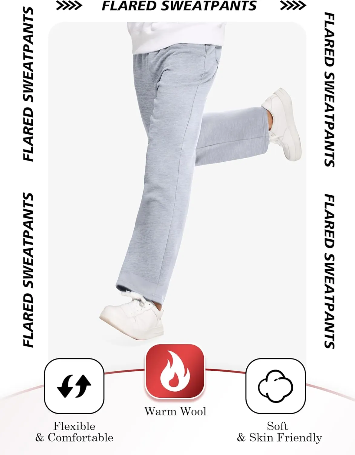 PINSPARK Men's Sweatpants Open Bottom Flared Sweatpants Elastic Waist Fleece Cotton Pants Baggy Warm Sweat Pants with Pockets
