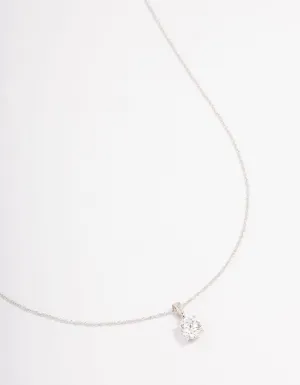 Platinum Sterling Silver Solitaire Cubic Zirconia Pendant Necklace