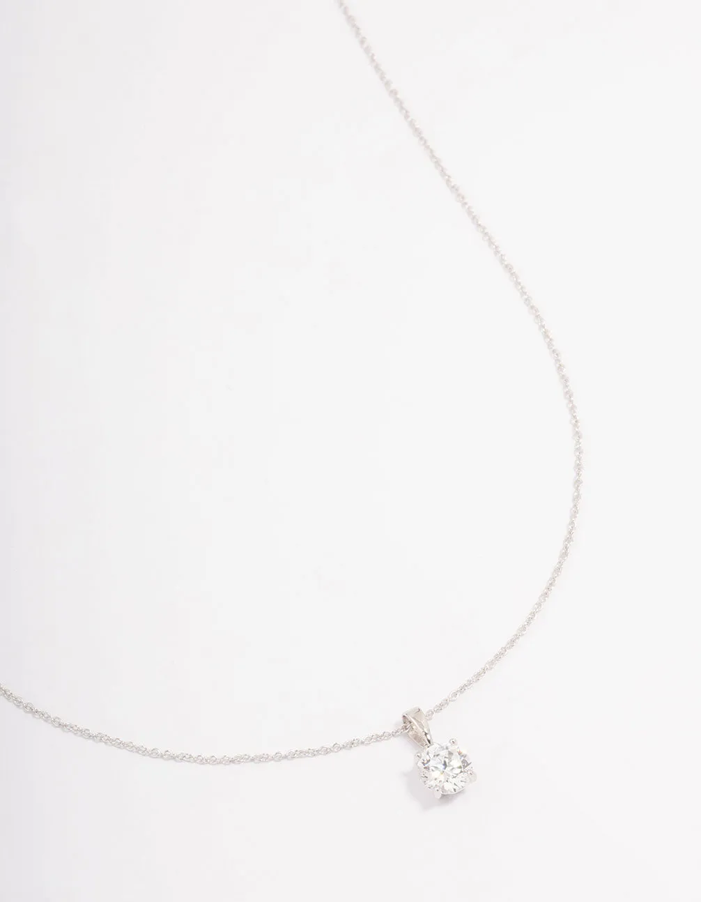 Platinum Sterling Silver Solitaire Cubic Zirconia Pendant Necklace