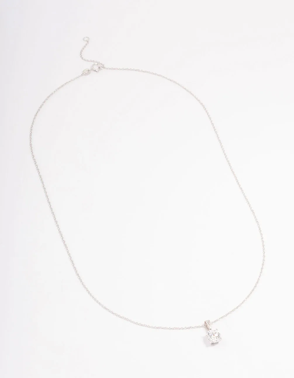 Platinum Sterling Silver Solitaire Cubic Zirconia Pendant Necklace