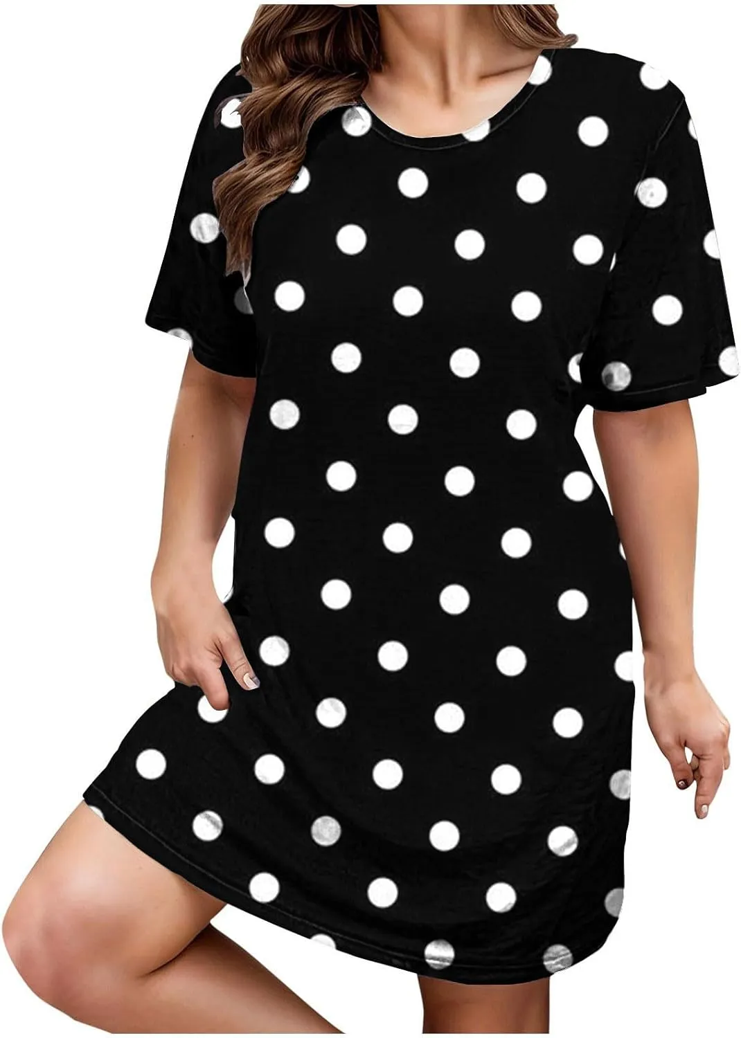 Plus Size Dress for Women Spring Summer Fashion Polka Dot Printed Short Sleeve Shirtdress Loose Casual Home Dress