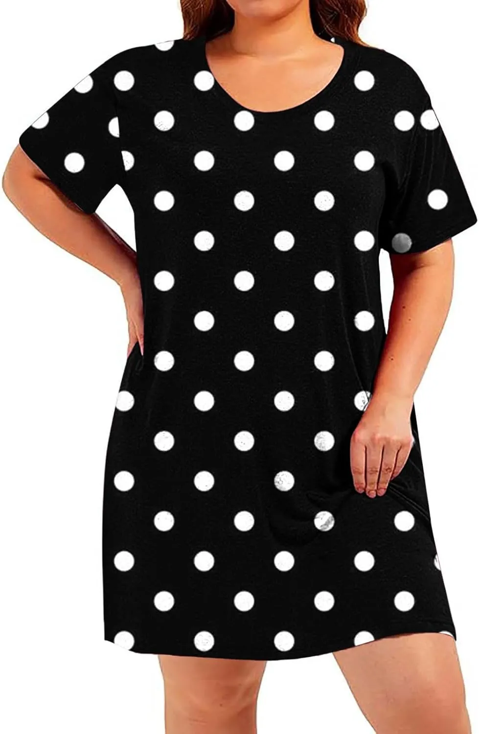 Plus Size Dress for Women Spring Summer Fashion Polka Dot Printed Short Sleeve Shirtdress Loose Casual Home Dress