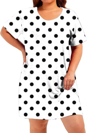 Plus Size Dress for Women Spring Summer Fashion Polka Dot Printed Short Sleeve Shirtdress Loose Casual Home Dress