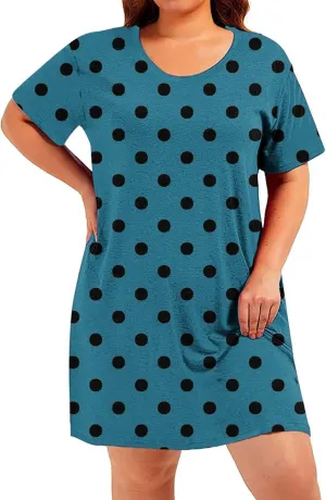 Plus Size Dress for Women Spring Summer Fashion Polka Dot Printed Short Sleeve Shirtdress Loose Casual Home Dress