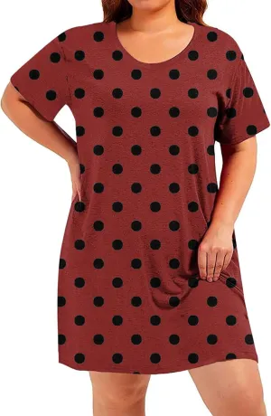 Plus Size Dress for Women Spring Summer Fashion Polka Dot Printed Short Sleeve Shirtdress Loose Casual Home Dress
