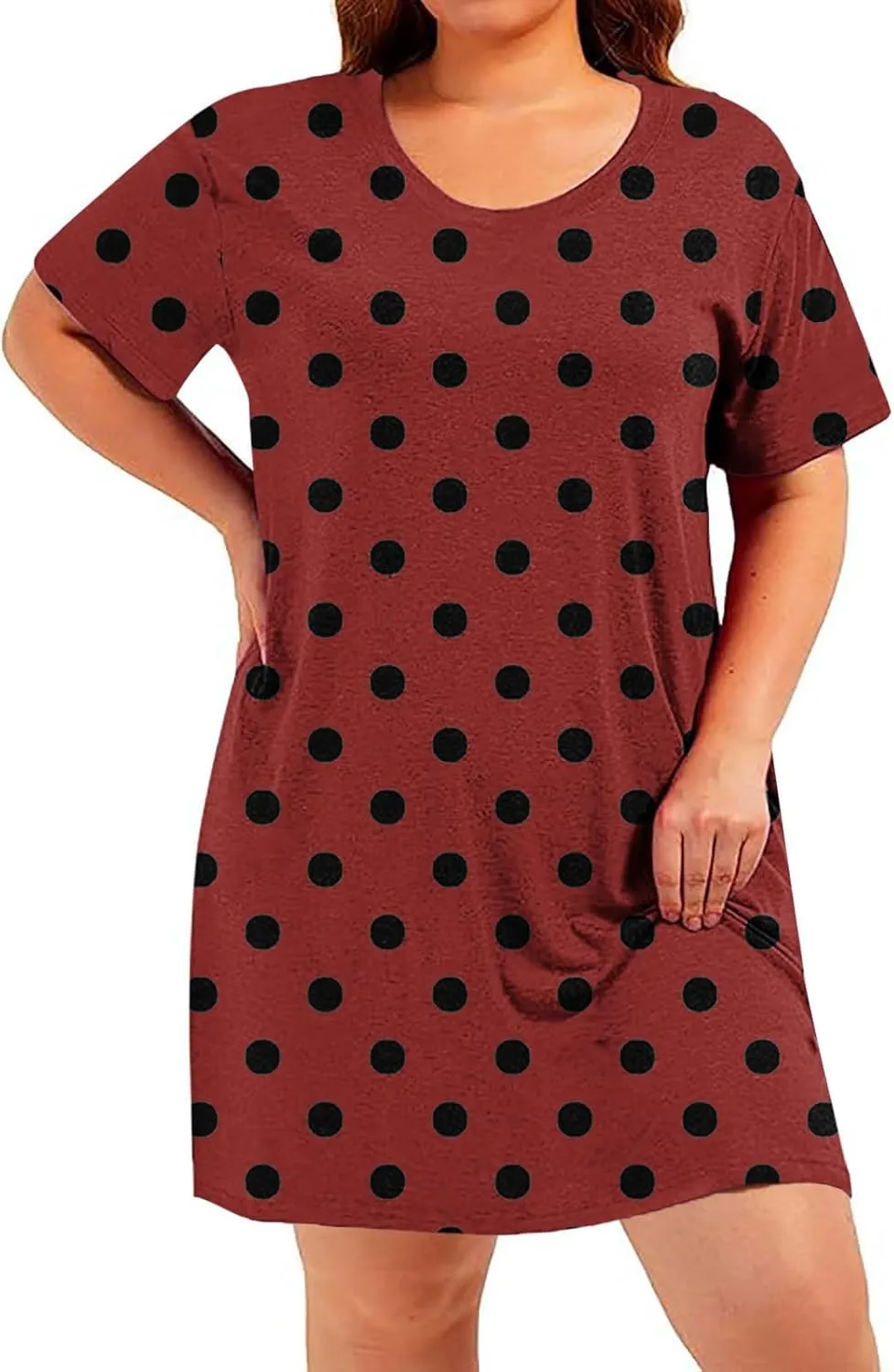 Plus Size Dress for Women Spring Summer Fashion Polka Dot Printed Short Sleeve Shirtdress Loose Casual Home Dress